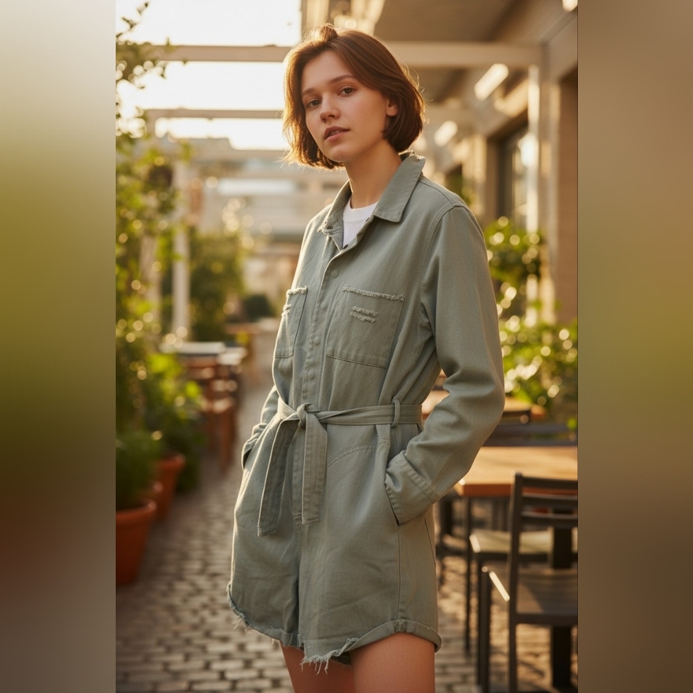 N°1 Los Angeles Cotton Utility Romper Belted Mint Green Size M
